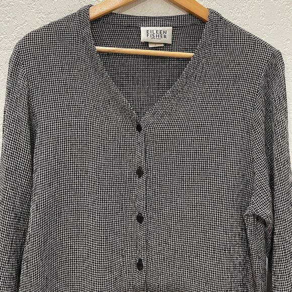 Eileen Fisher Houndstooth Black and White Blouse Size Small - Picture 3 of 8